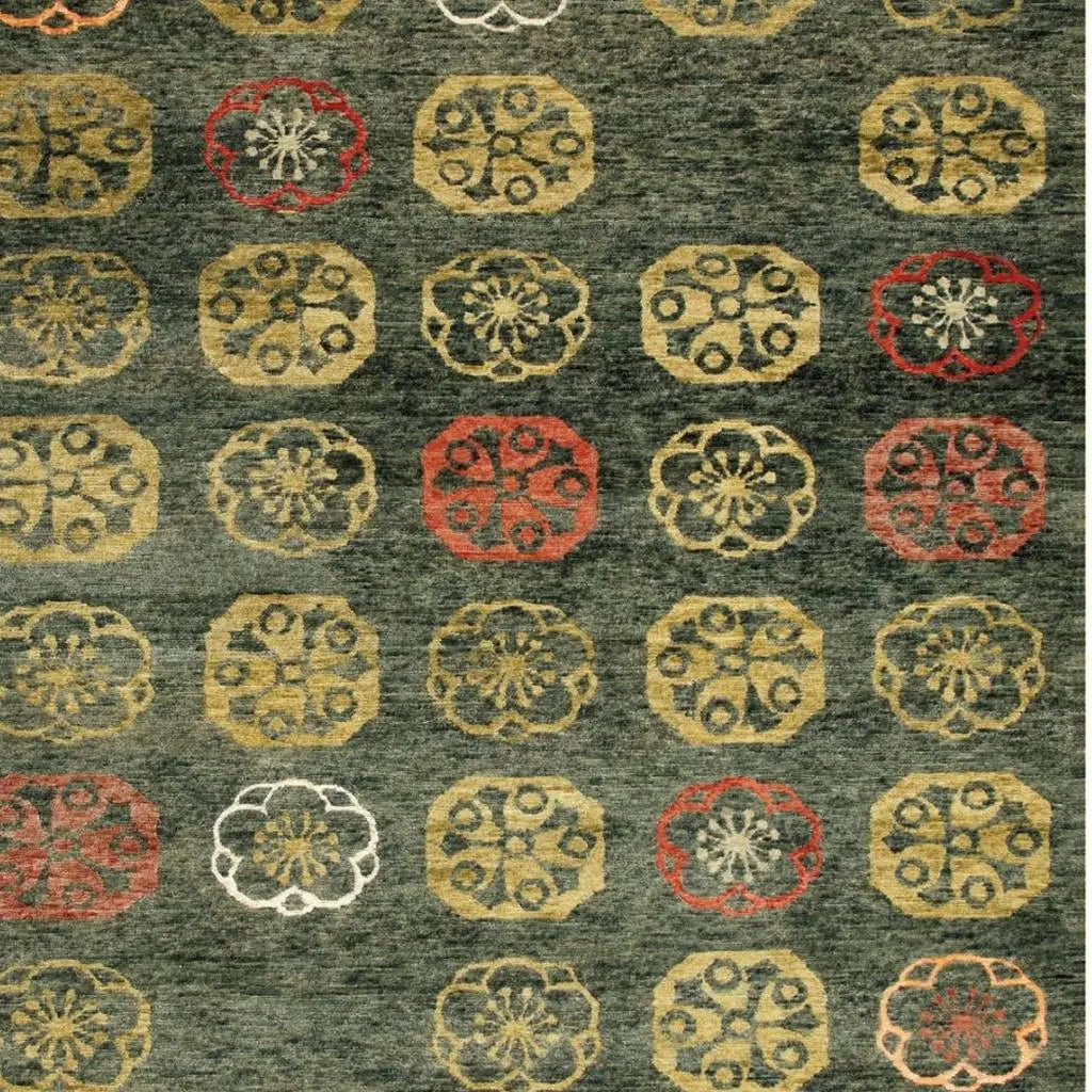 9' X 12' Yellow Green And Orange Floral Hand Knotted Area Rug Homeroots Home Decor