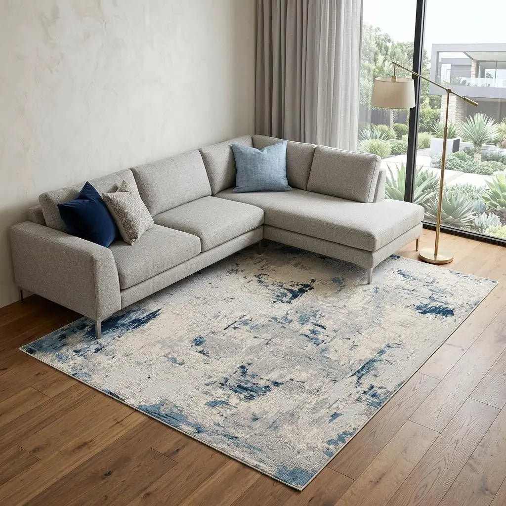 9' X 13' Blue And Cream Abstract Area Rug Homeroots Home Decor