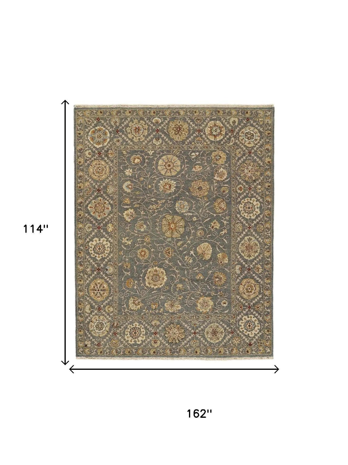 9' X 13' Blue Gold And Red Wool Oriental Hand Knotted Area Rug Homeroots Home Decor