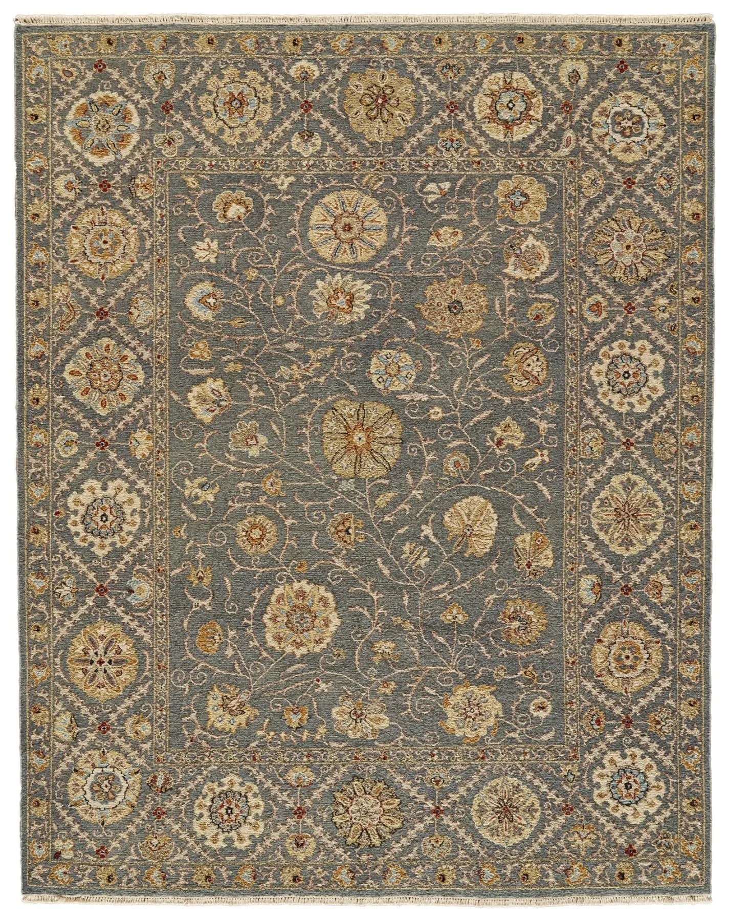 9' X 13' Blue Gold And Red Wool Oriental Hand Knotted Area Rug Homeroots Home Decor