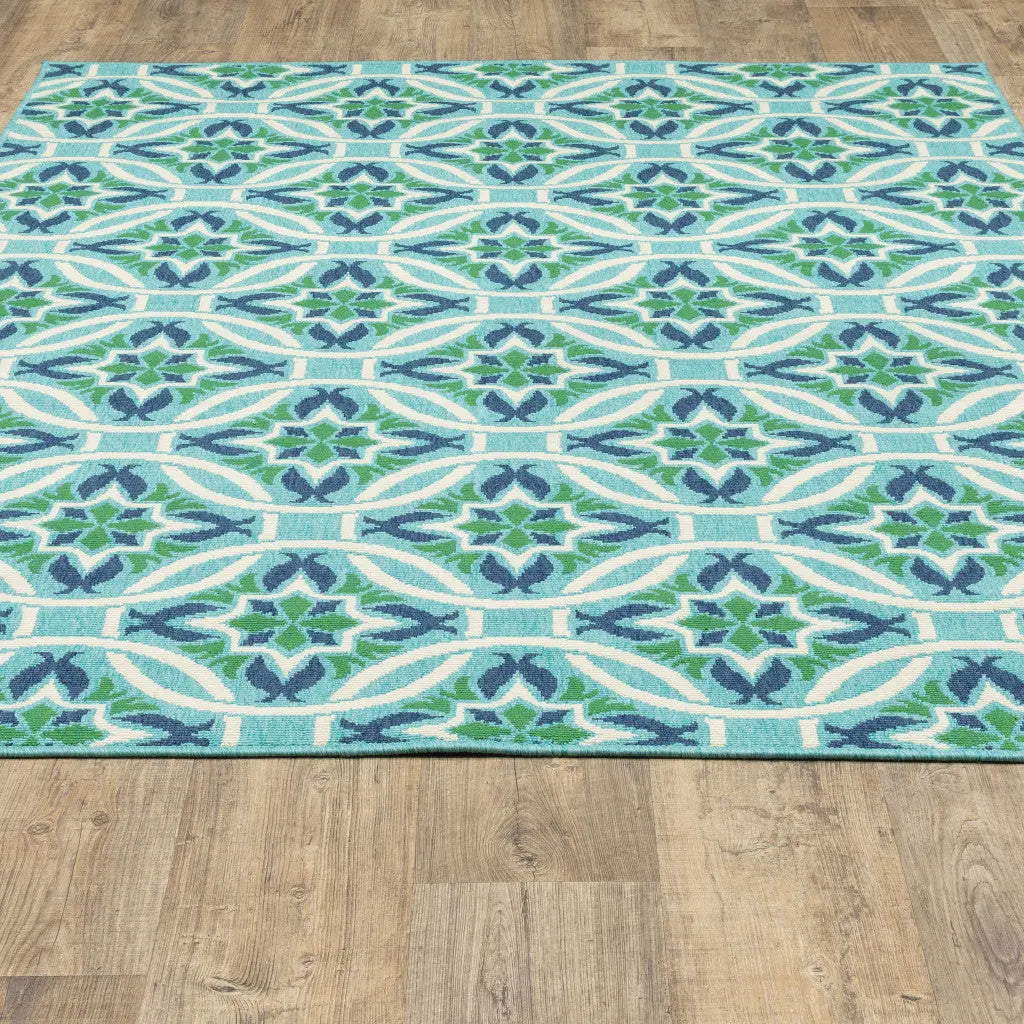 9' X 13' Blue and Green Geometric Stain Resistant Indoor Outdoor Area Rug Homeroots Outdoor