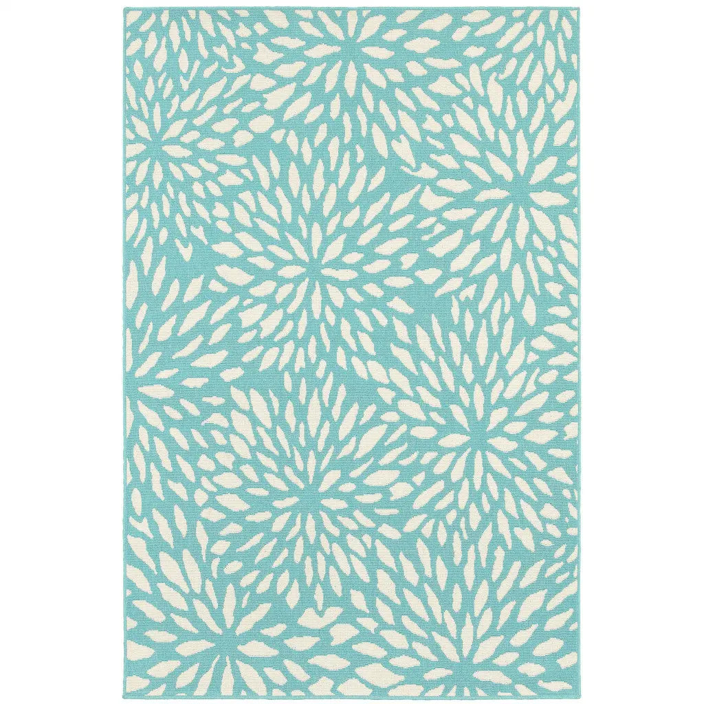 9' X 13' Blue and Ivory Floral Stain Resistant Indoor Outdoor Area Rug Homeroots Outdoor