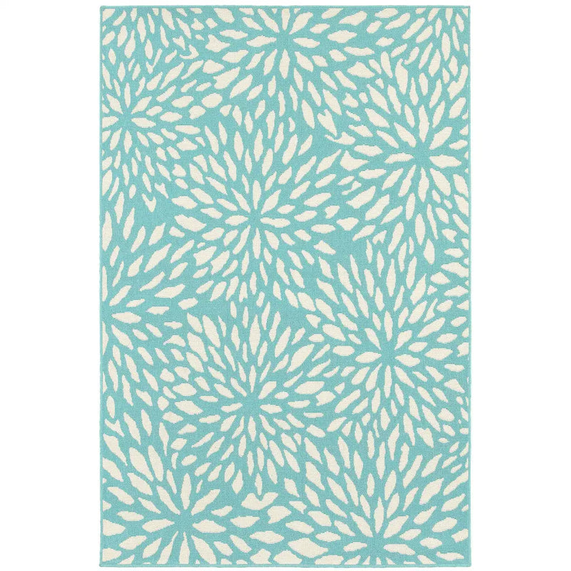 9' X 13' Blue and Ivory Floral Stain Resistant Indoor Outdoor Area Rug Homeroots Outdoor