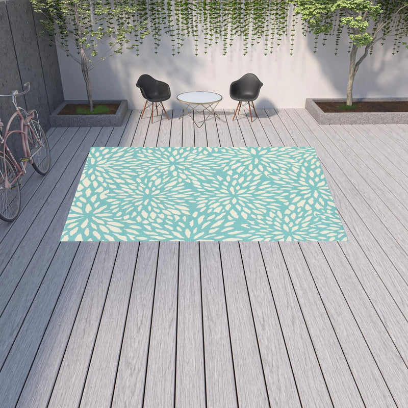 9' X 13' Blue and Ivory Floral Stain Resistant Indoor Outdoor Area Rug Homeroots Outdoor