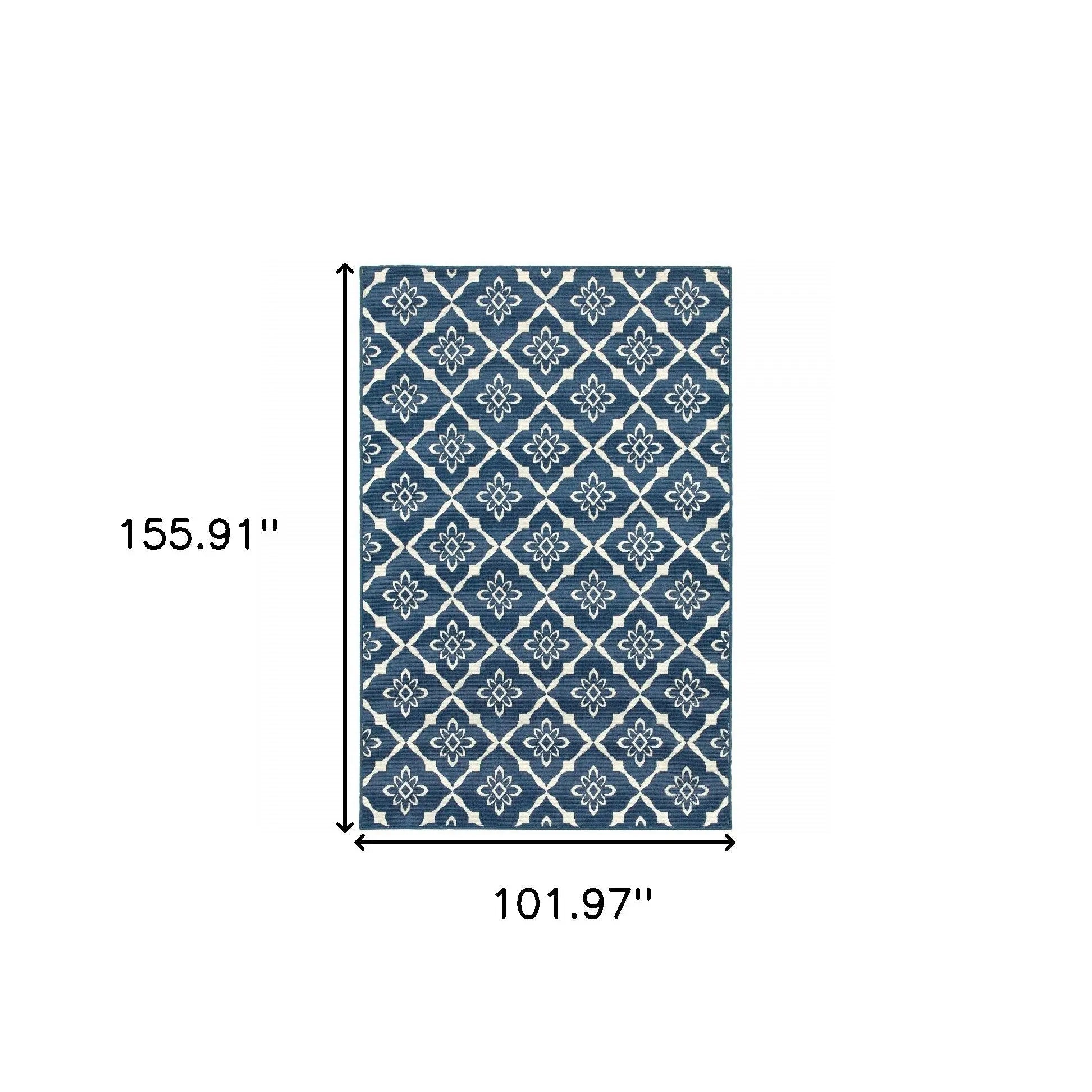 9' X 13' Blue and Ivory Floral Stain Resistant Indoor Outdoor Area Rug Homeroots Outdoor