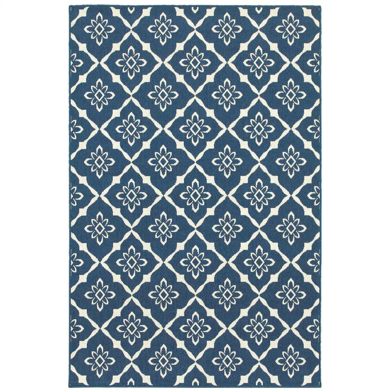 9' X 13' Blue and Ivory Floral Stain Resistant Indoor Outdoor Area Rug Homeroots Outdoor