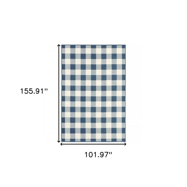 9' X 13' Blue and Ivory Geometric Stain Resistant Indoor Outdoor Area Rug Homeroots Outdoor