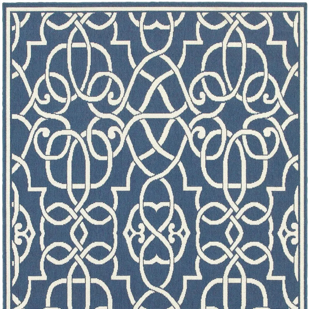 9' X 13' Blue and Ivory Geometric Stain Resistant Indoor Outdoor Area Rug Homeroots Outdoor