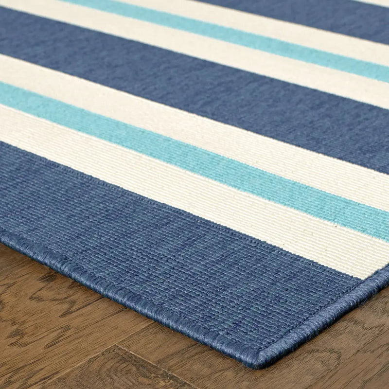 9' X 13' Blue and Ivory Geometric Stain Resistant Indoor Outdoor Area Rug Homeroots Outdoor