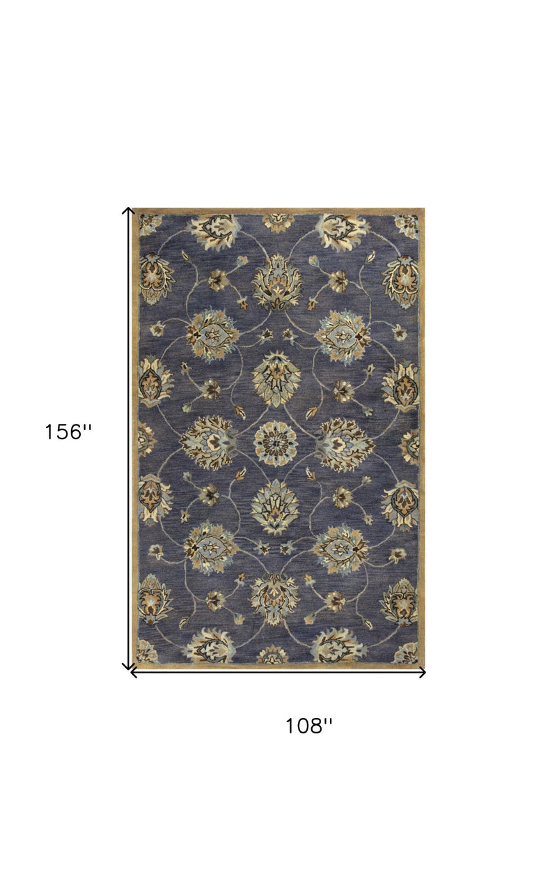 9' X 13' Dark Gray Green And Brown Wool Floral Hand Tufted Area Rug Homeroots Home Decor