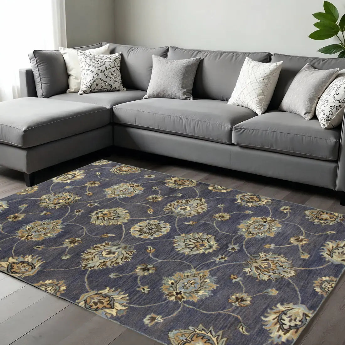 9' X 13' Dark Gray Green And Brown Wool Floral Hand Tufted Area Rug Homeroots Home Decor