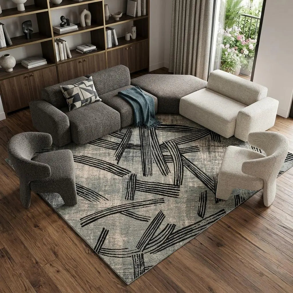 9' X 13' Gray And White Abstract Washable Area Rug With UV Protection Homeroots Home Decor
