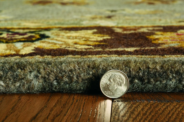 9' X 13' Gray Brown And Ivory New Zealand Lambs Wool Floral Medallion Hand Tufted Area Rug Homeroots Home Decor