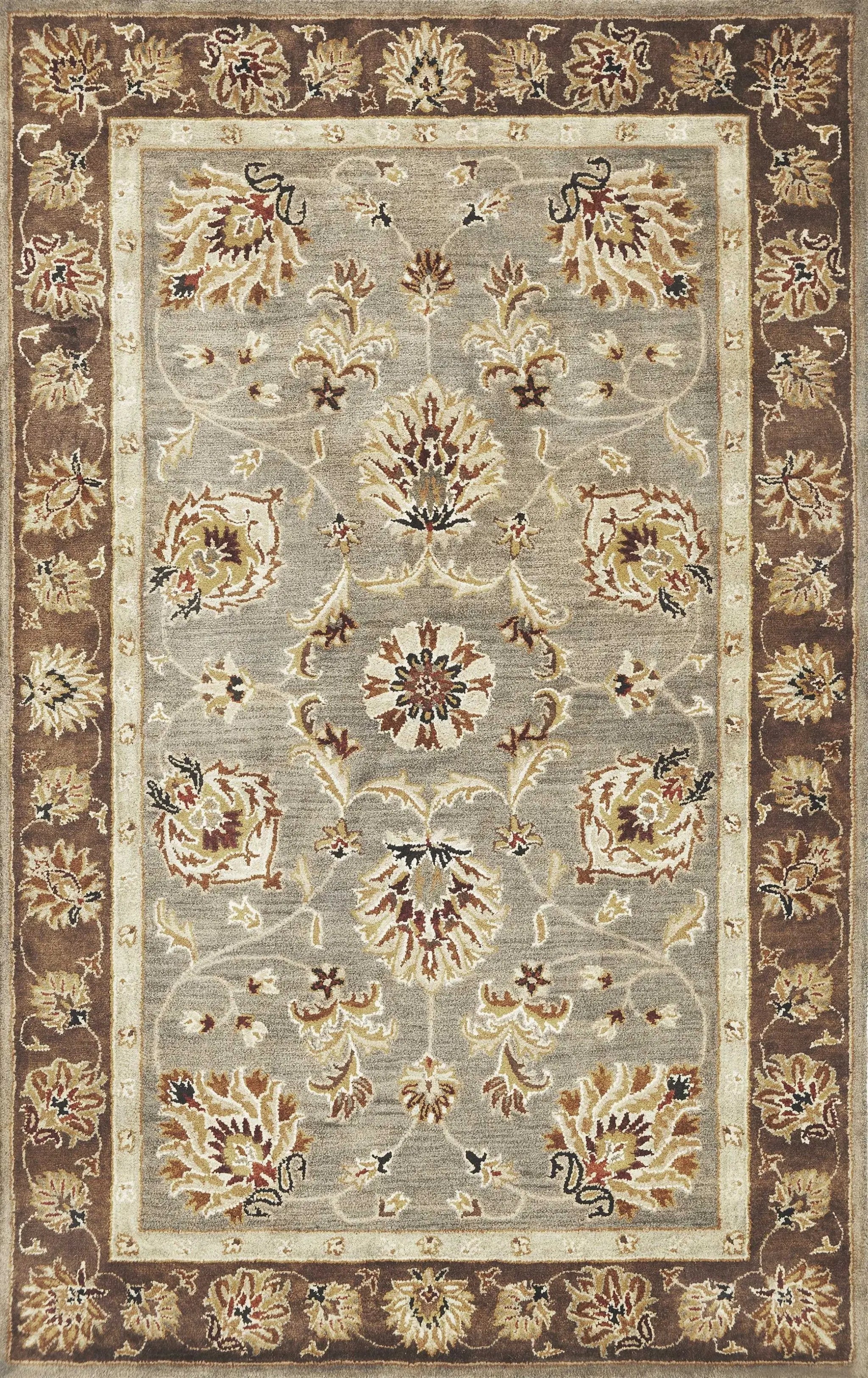 9' X 13' Gray Brown And Ivory New Zealand Lambs Wool Floral Medallion Hand Tufted Area Rug Homeroots Home Decor