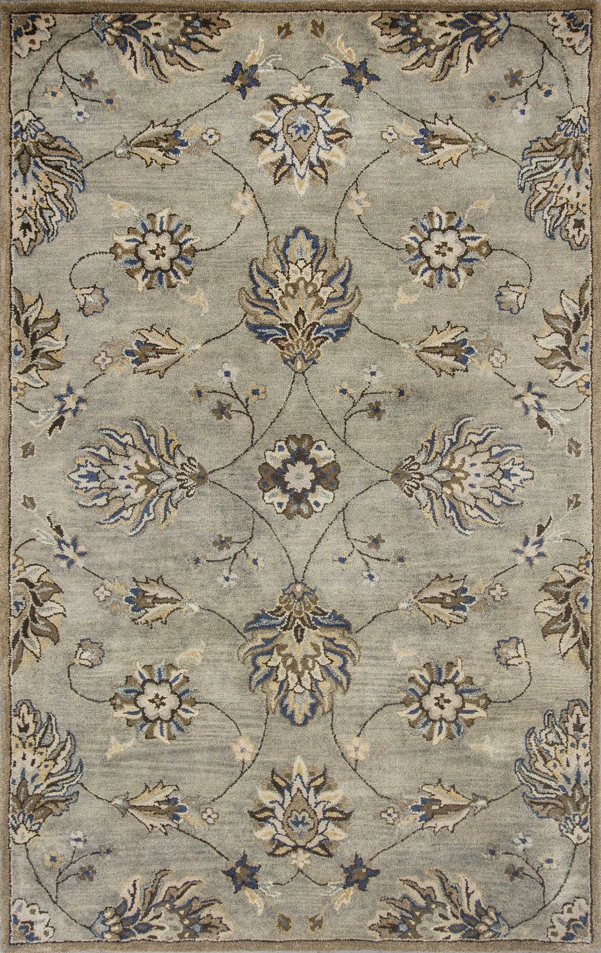 9' X 13' Gray Ivory And Brown Wool Floral Hand Tufted Area Rug Homeroots Home Decor