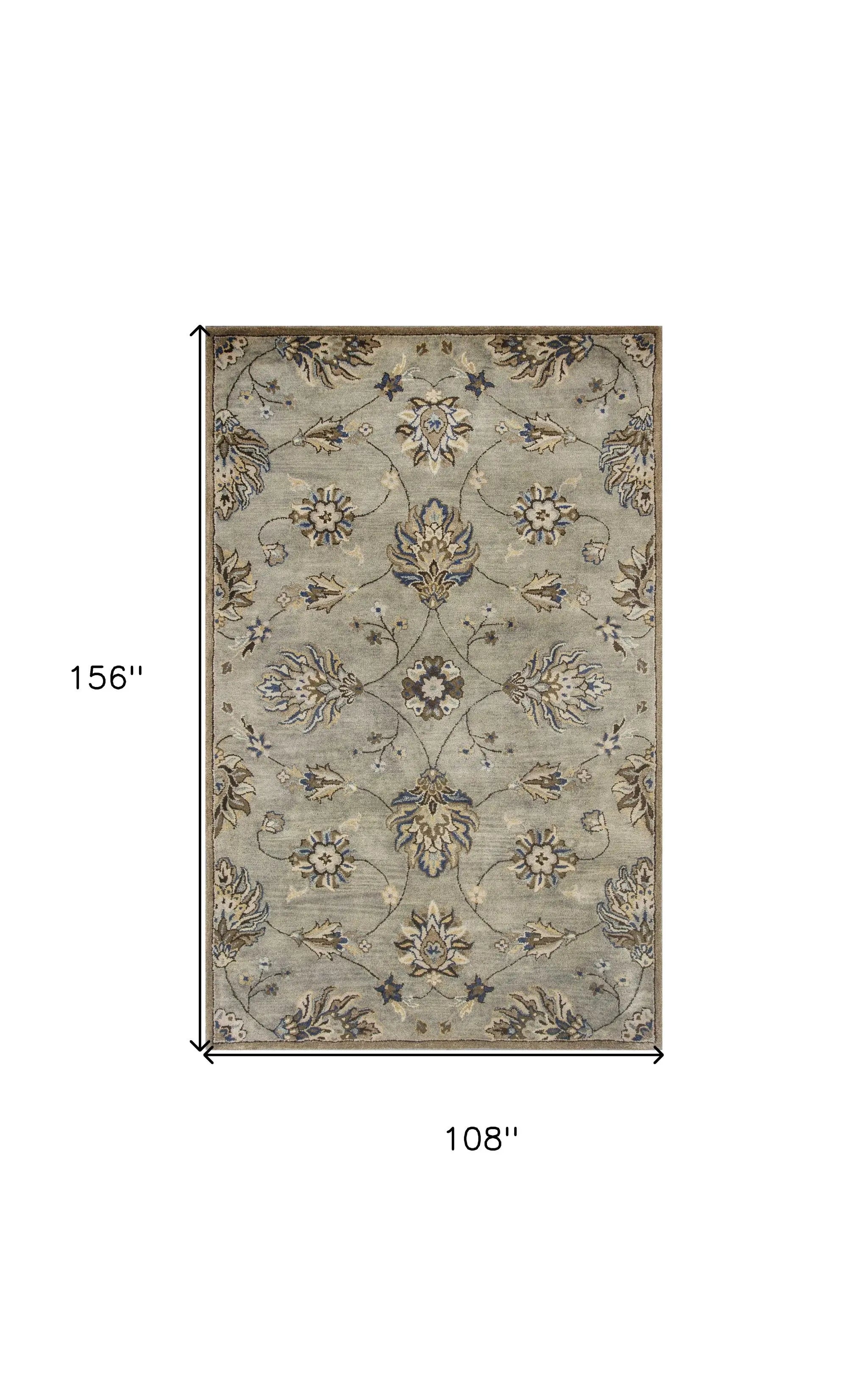9' X 13' Gray Ivory And Brown Wool Floral Hand Tufted Area Rug Homeroots Home Decor