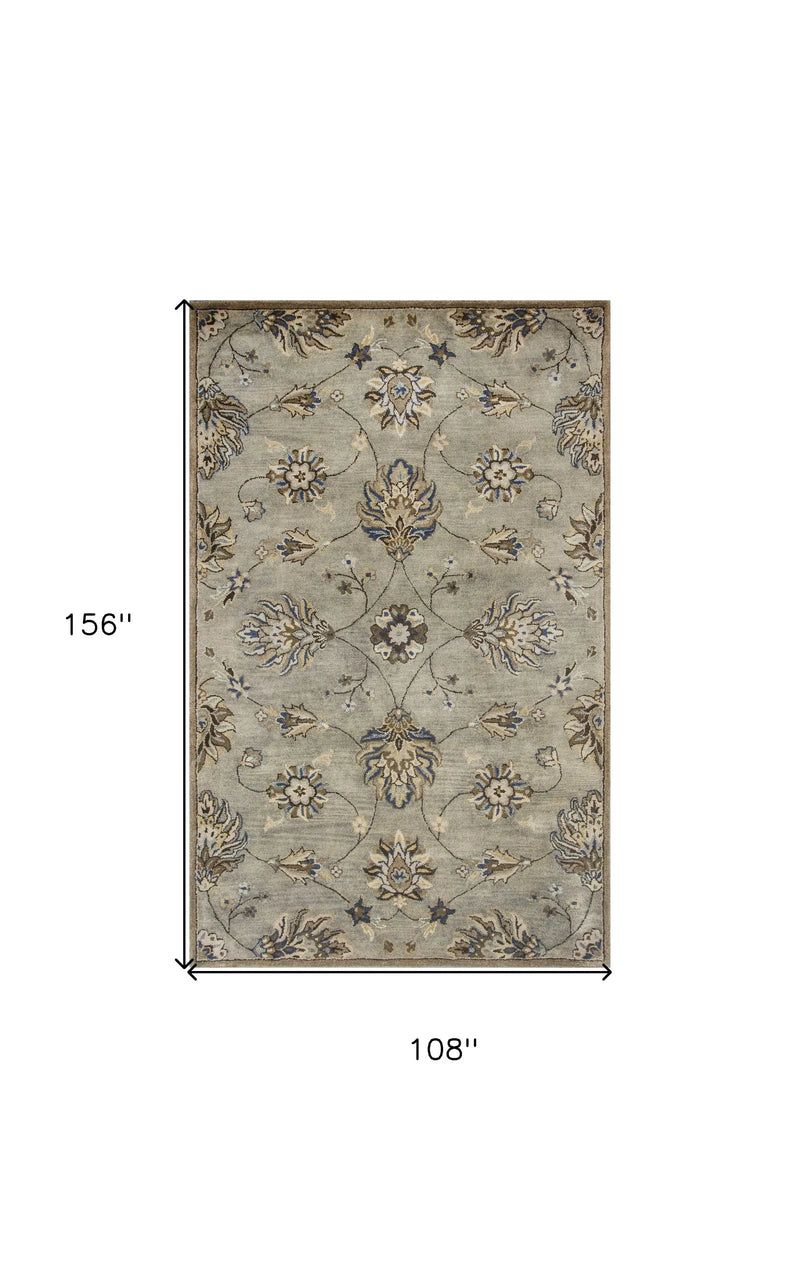 9' X 13' Gray Ivory And Brown Wool Floral Hand Tufted Area Rug Homeroots Home Decor