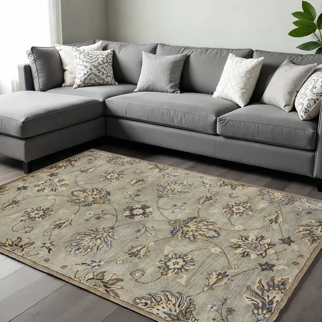9' X 13' Gray Ivory And Brown Wool Floral Hand Tufted Area Rug Homeroots Home Decor