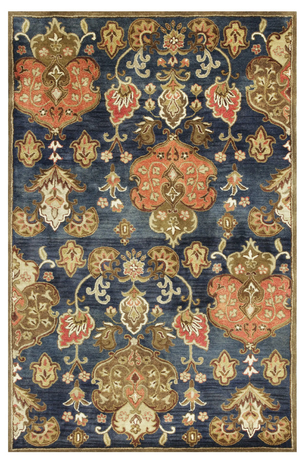 9' X 13' Navy Blue Orange And Brown Wool Medallion Hand Tufted Area Rug Homeroots Home Decor