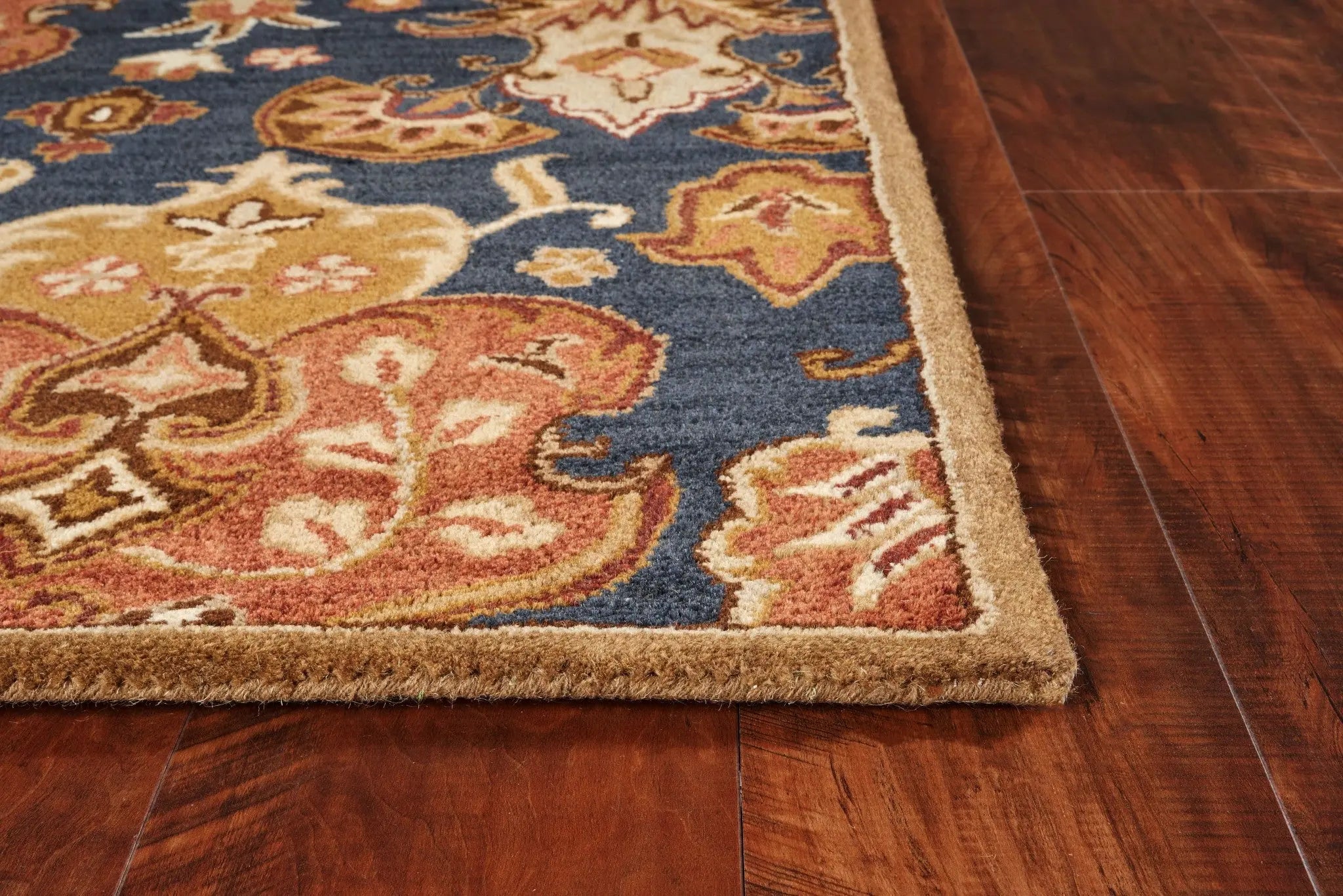 9' X 13' Navy Blue Orange And Brown Wool Medallion Hand Tufted Area Rug Homeroots Home Decor