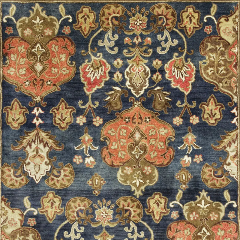 9' X 13' Navy Blue Orange And Brown Wool Medallion Hand Tufted Area Rug Homeroots Home Decor
