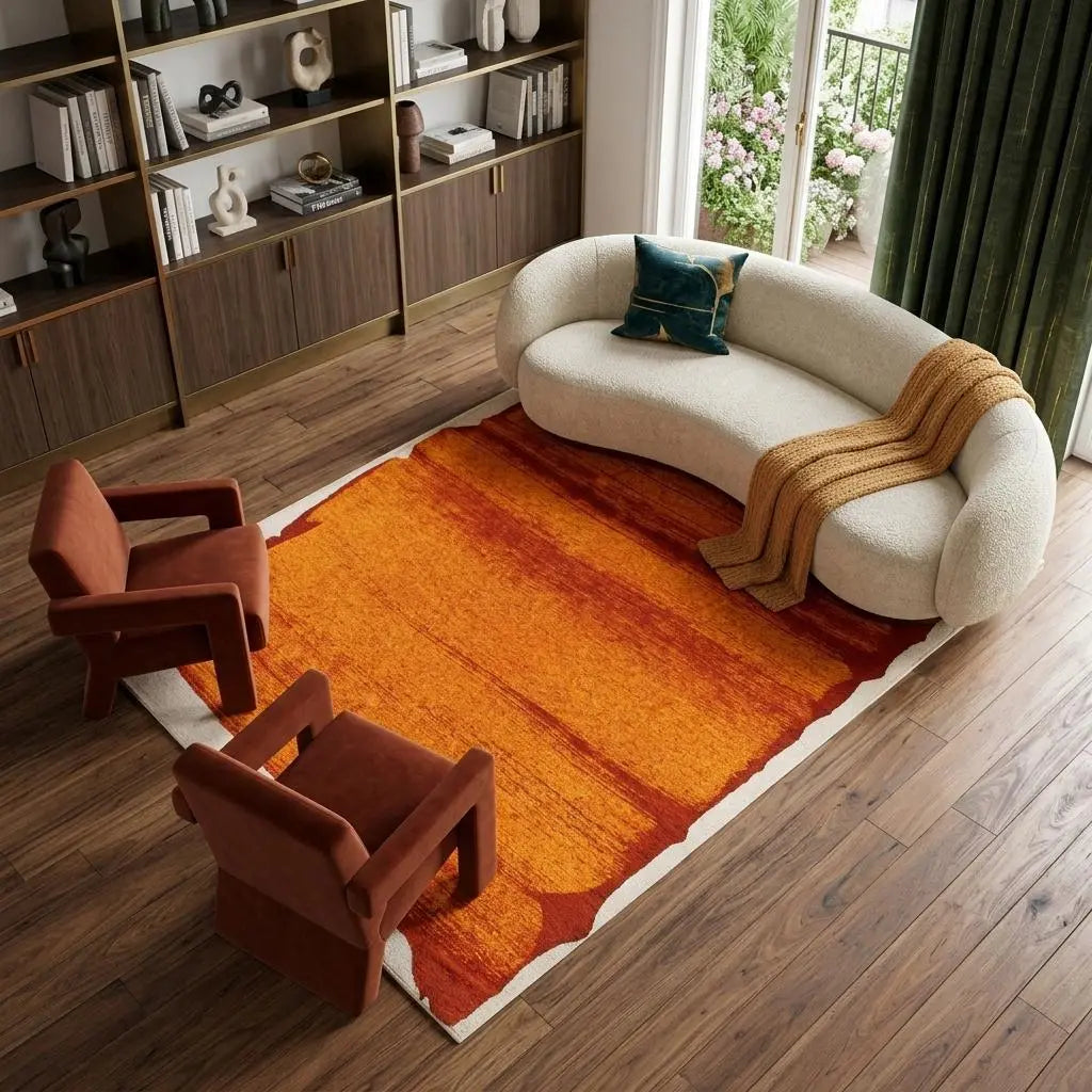 9' X 13' Orange And White Abstract Washable Area Rug With UV Protection Homeroots Home Decor