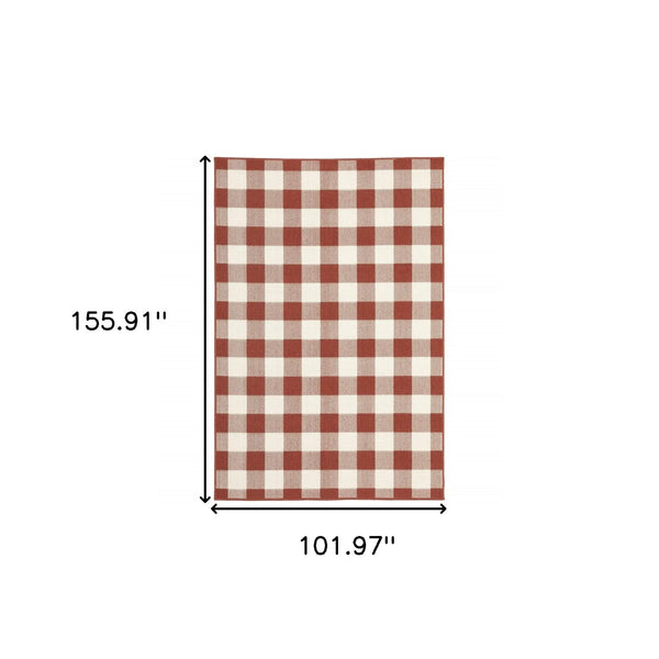 9' X 13' Red And Ivory Geometric Indoor Outdoor Area Rug Homeroots Outdoor