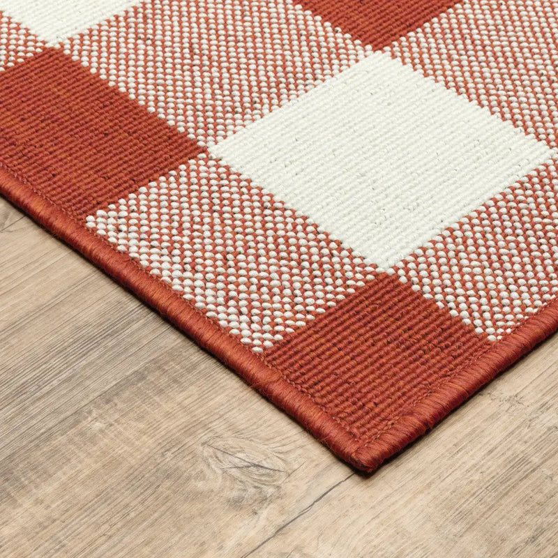 9' X 13' Red And Ivory Geometric Indoor Outdoor Area Rug Homeroots Outdoor