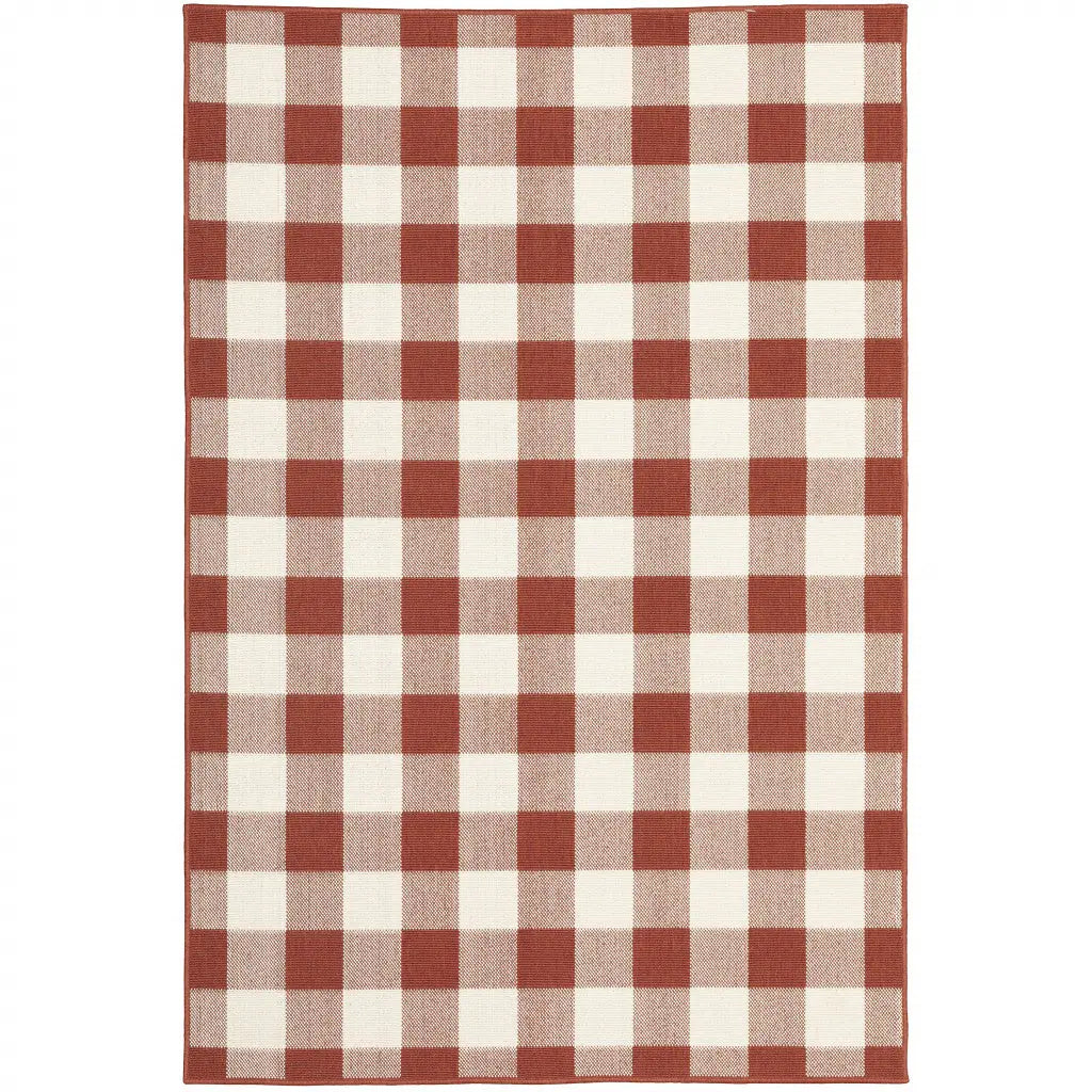9' X 13' Red And Ivory Geometric Indoor Outdoor Area Rug Homeroots Outdoor