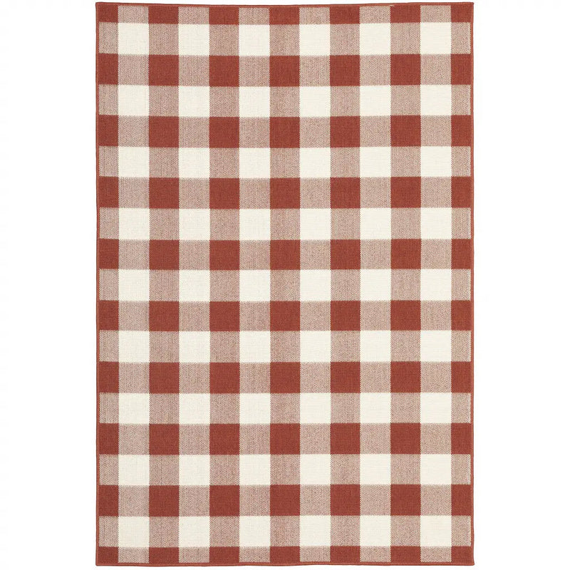 9' X 13' Red And Ivory Geometric Indoor Outdoor Area Rug Homeroots Outdoor