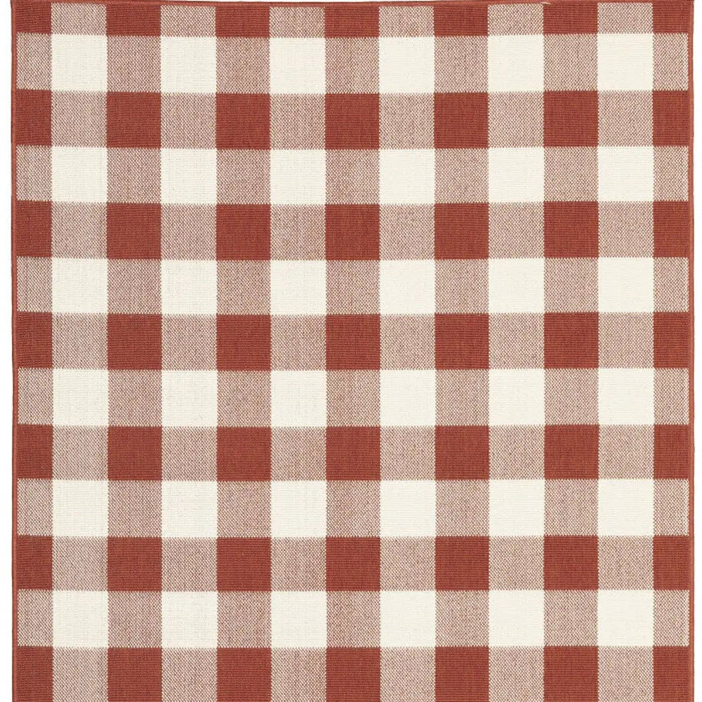 9' X 13' Red And Ivory Geometric Indoor Outdoor Area Rug Homeroots Outdoor