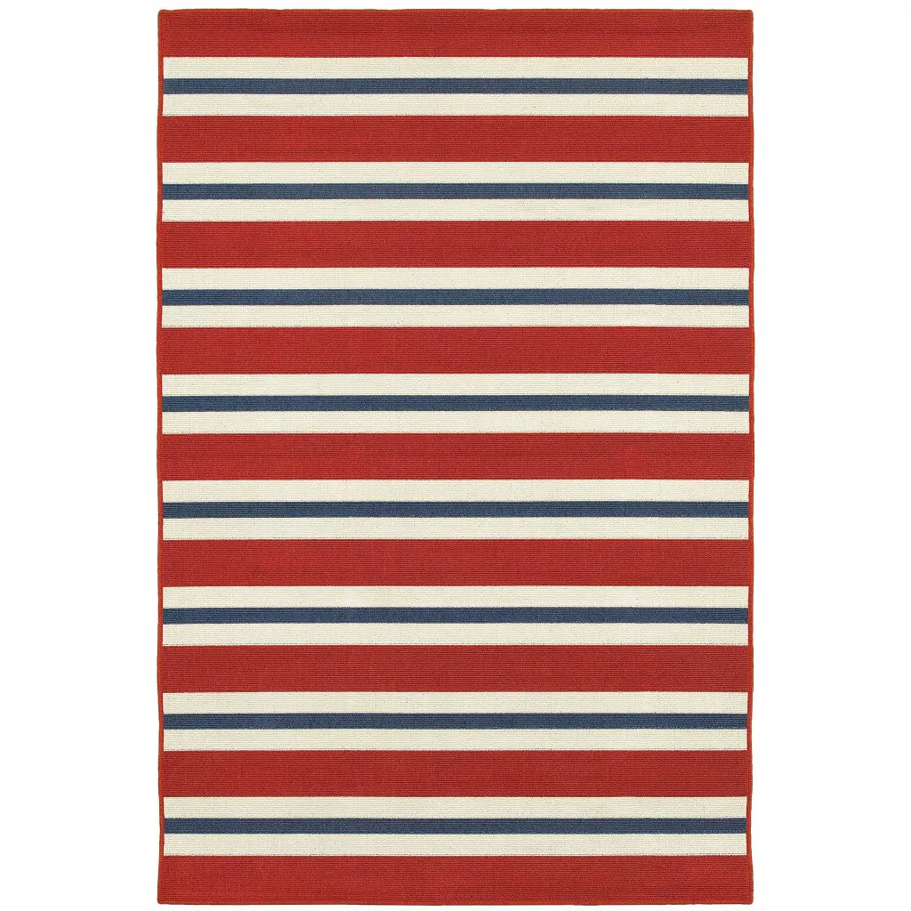 9' X 13' Red and Ivory Geometric Stain Resistant Indoor Outdoor Area Rug Homeroots Outdoor