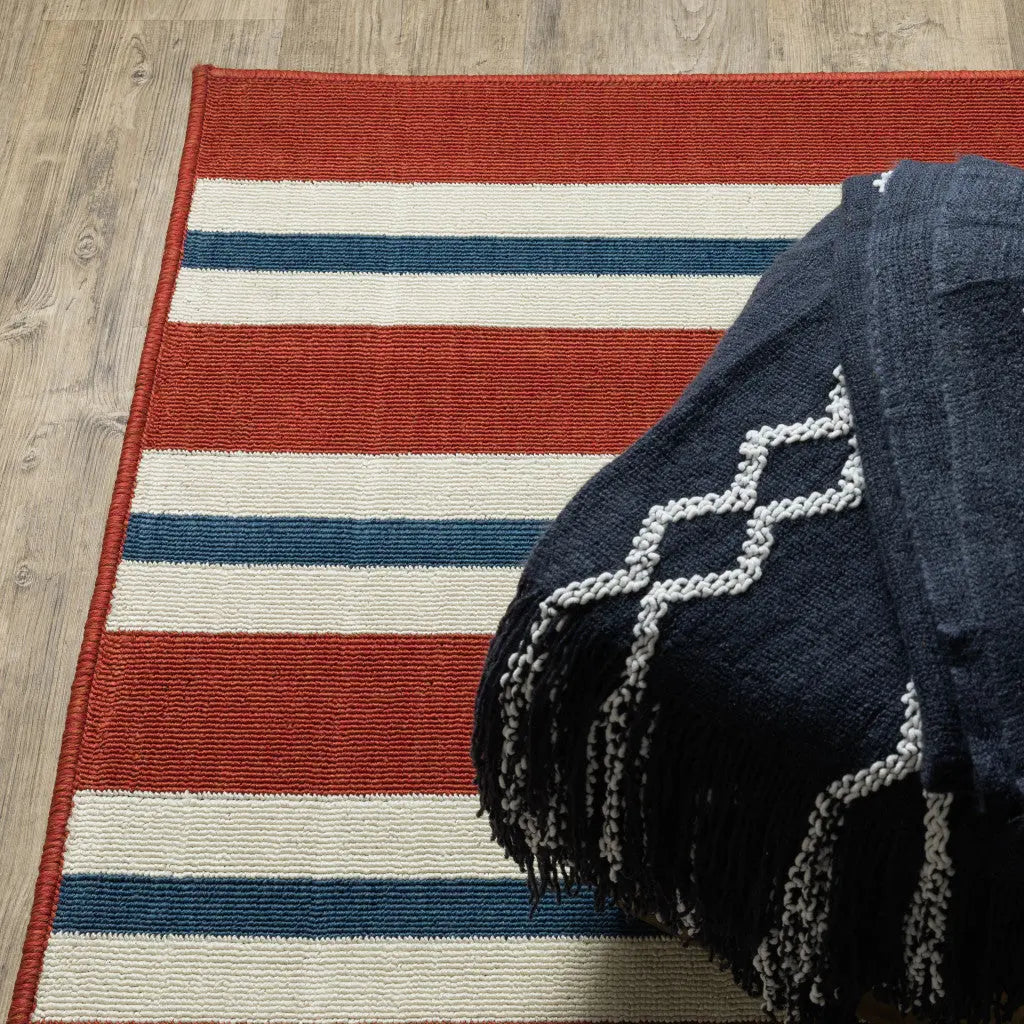 9' X 13' Red and Ivory Geometric Stain Resistant Indoor Outdoor Area Rug Homeroots Outdoor