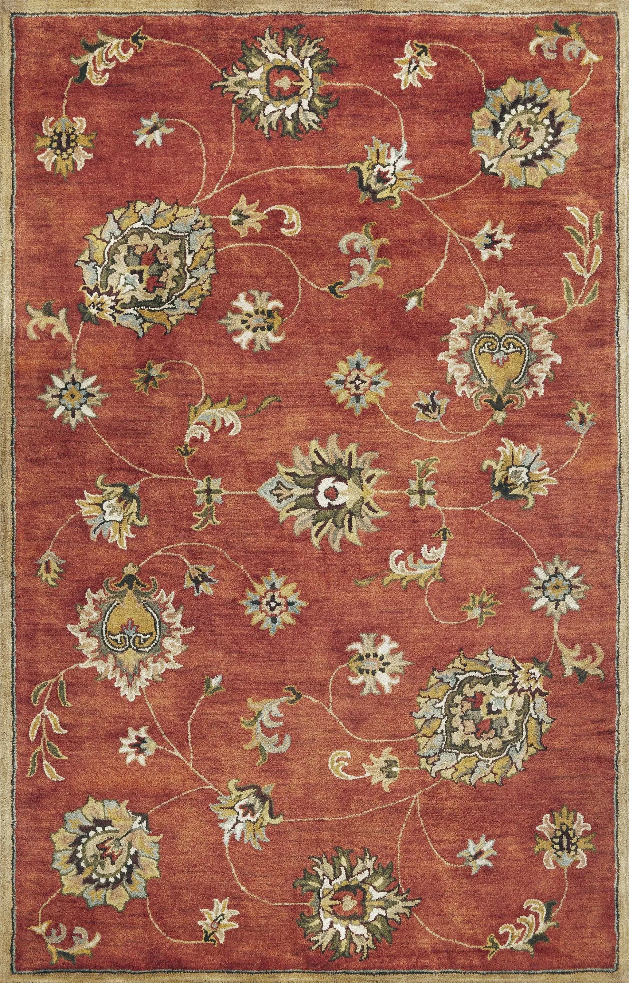 9' X 13' Sienna Gold And Green Wool Floral Vines Hand Tufted Area Rug Homeroots Home Decor