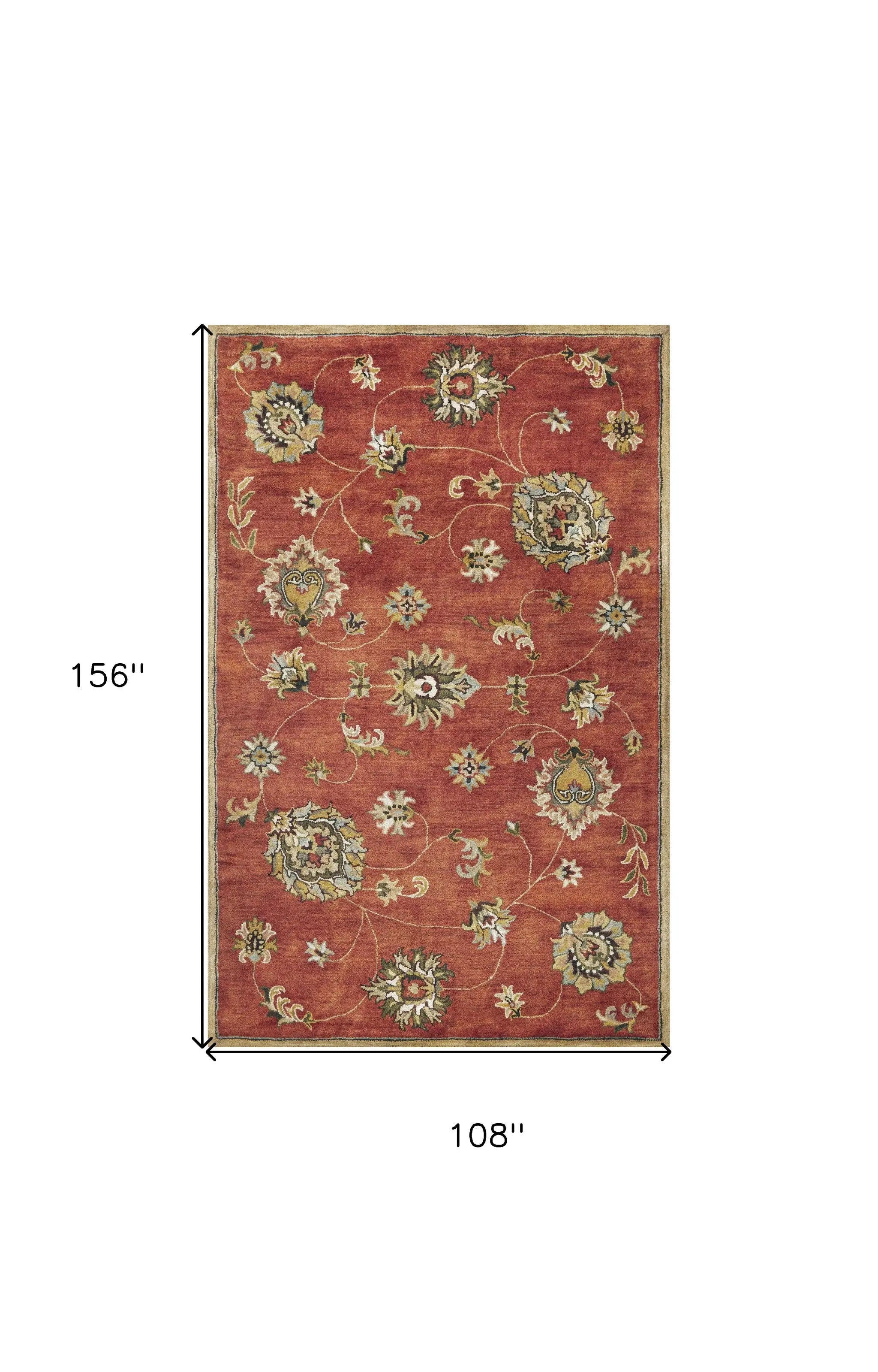 9' X 13' Sienna Gold And Green Wool Floral Vines Hand Tufted Area Rug Homeroots Home Decor