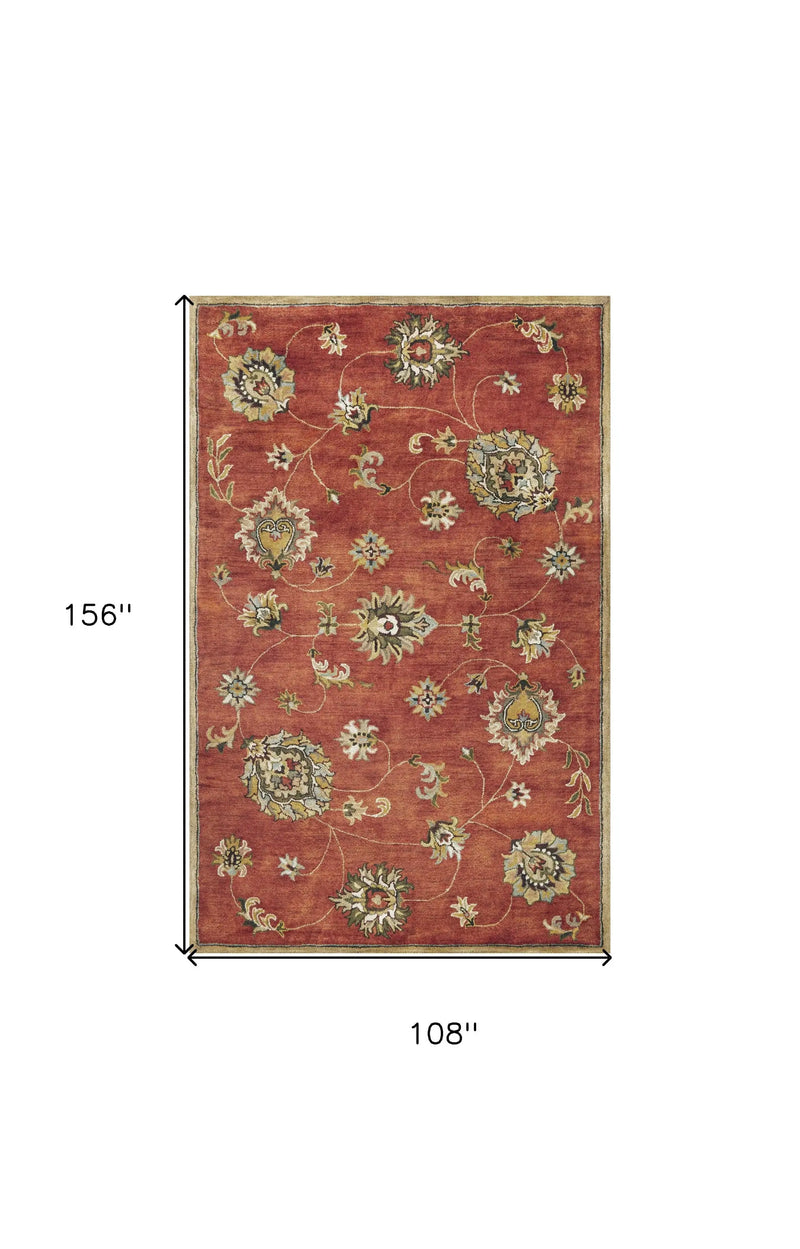 9' X 13' Sienna Gold And Green Wool Floral Vines Hand Tufted Area Rug Homeroots Home Decor