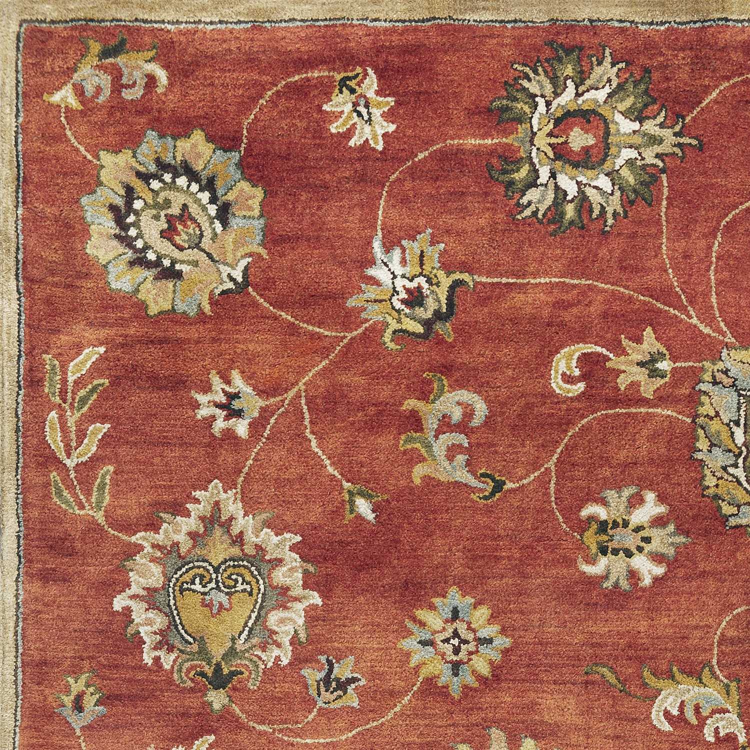 9' X 13' Sienna Gold And Green Wool Floral Vines Hand Tufted Area Rug Homeroots Home Decor