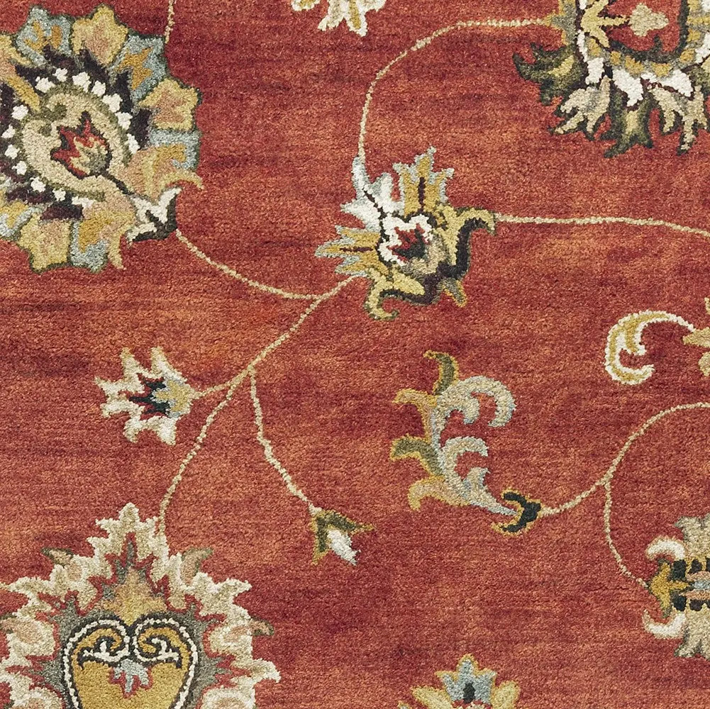 9' X 13' Sienna Gold And Green Wool Floral Vines Hand Tufted Area Rug Homeroots Home Decor