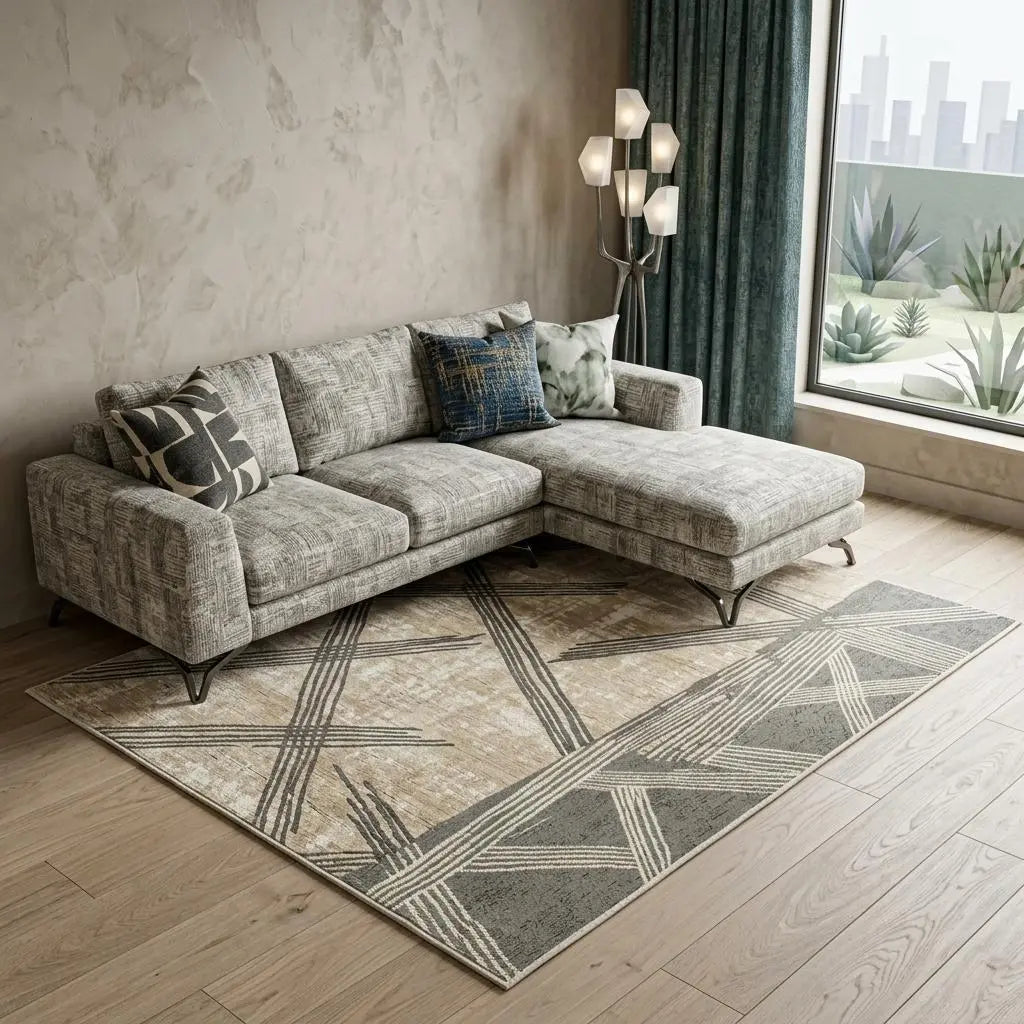 9' X 13' Tan And White Abstract Washable Area Rug With UV Protection Homeroots Home Decor