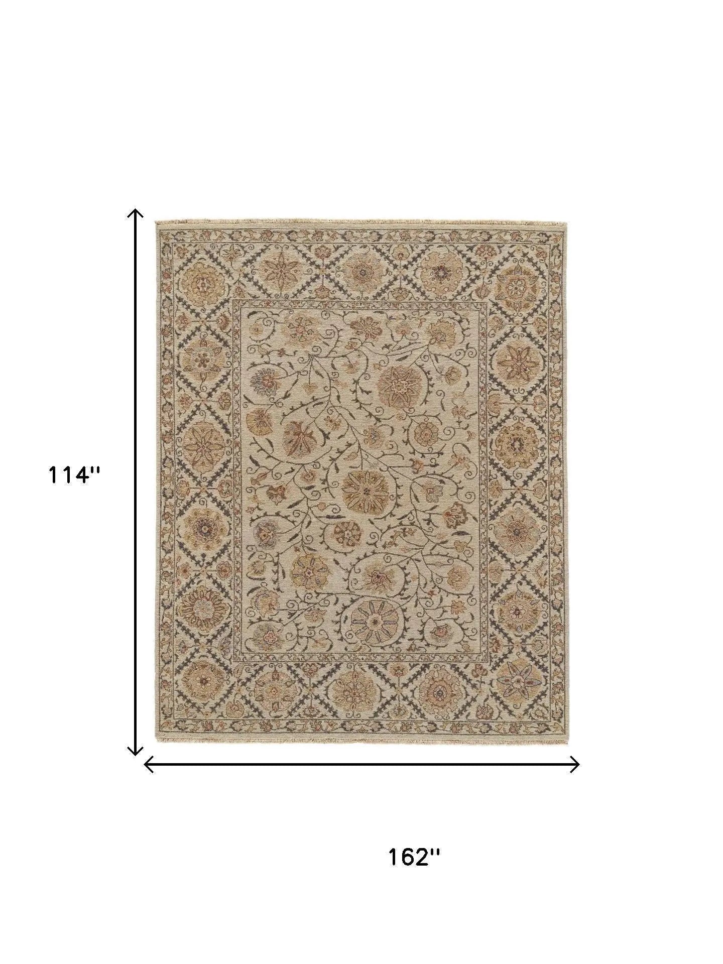 9' X 13' Tan Gray And Red Wool Oriental Hand Knotted Area Rug Homeroots Home Decor