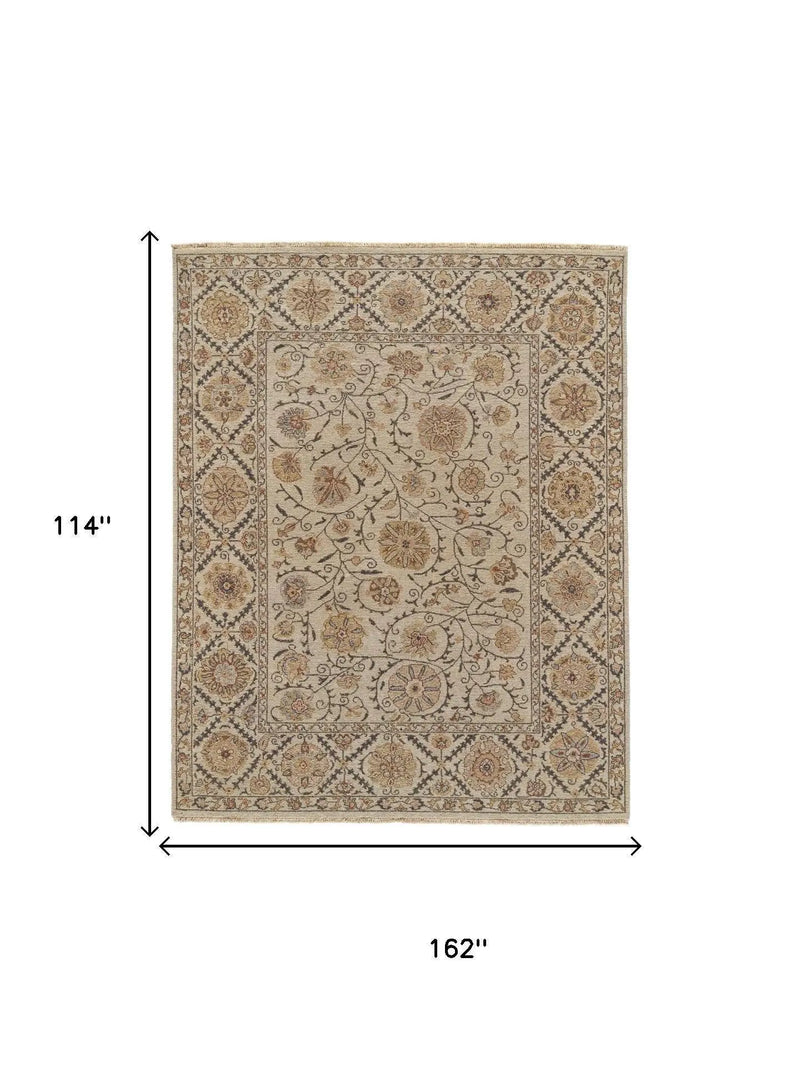 9' X 13' Tan Gray And Red Wool Oriental Hand Knotted Area Rug Homeroots Home Decor