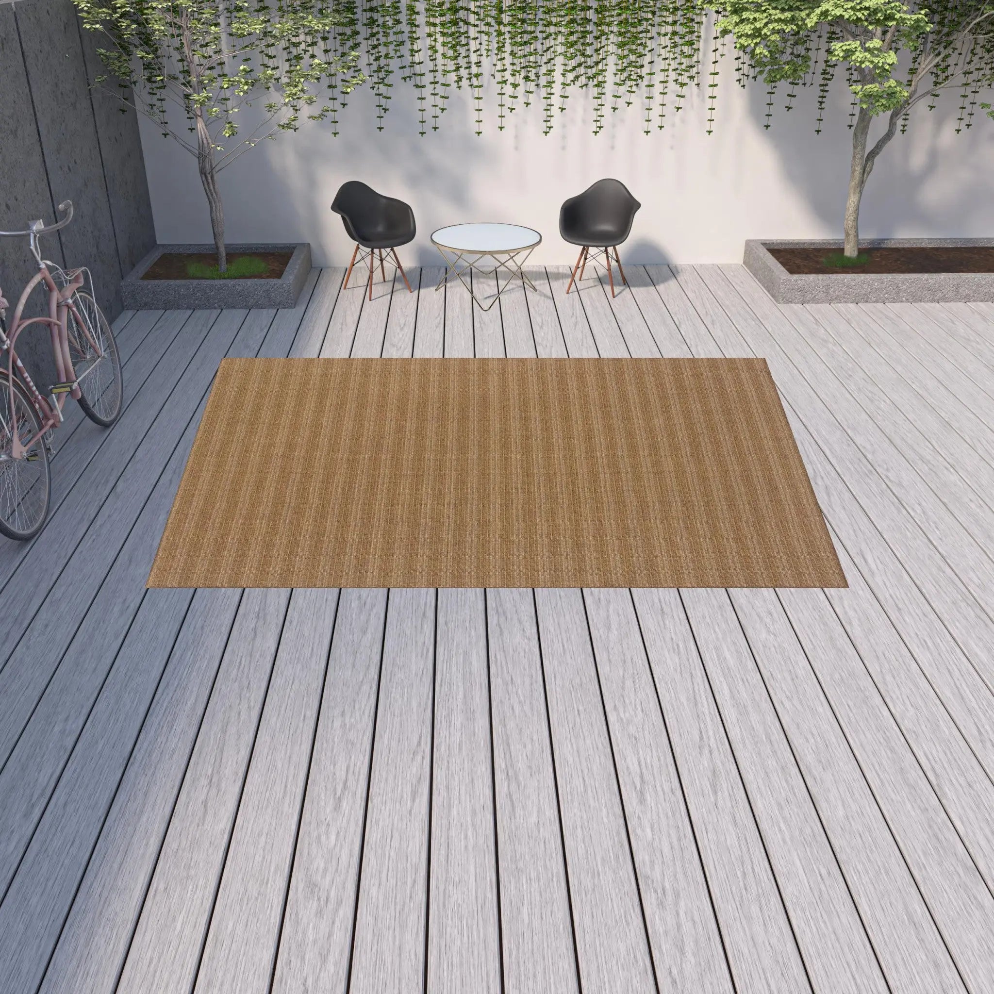 9' X 13' Tan Striped Stain Resistant Indoor Outdoor Area Rug Homeroots Outdoor