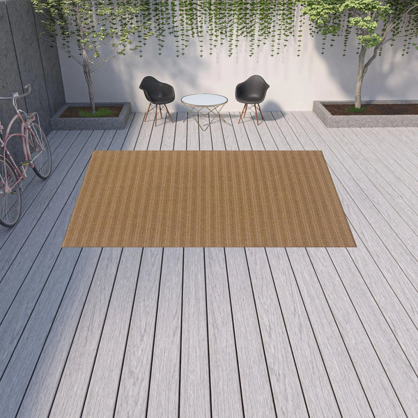 9' X 13' Tan Striped Stain Resistant Indoor Outdoor Area Rug Homeroots Outdoor