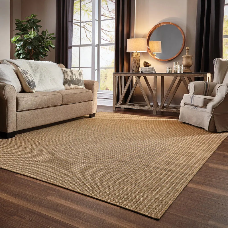 9' X 13' Tan Striped Stain Resistant Indoor Outdoor Area Rug Homeroots Outdoor