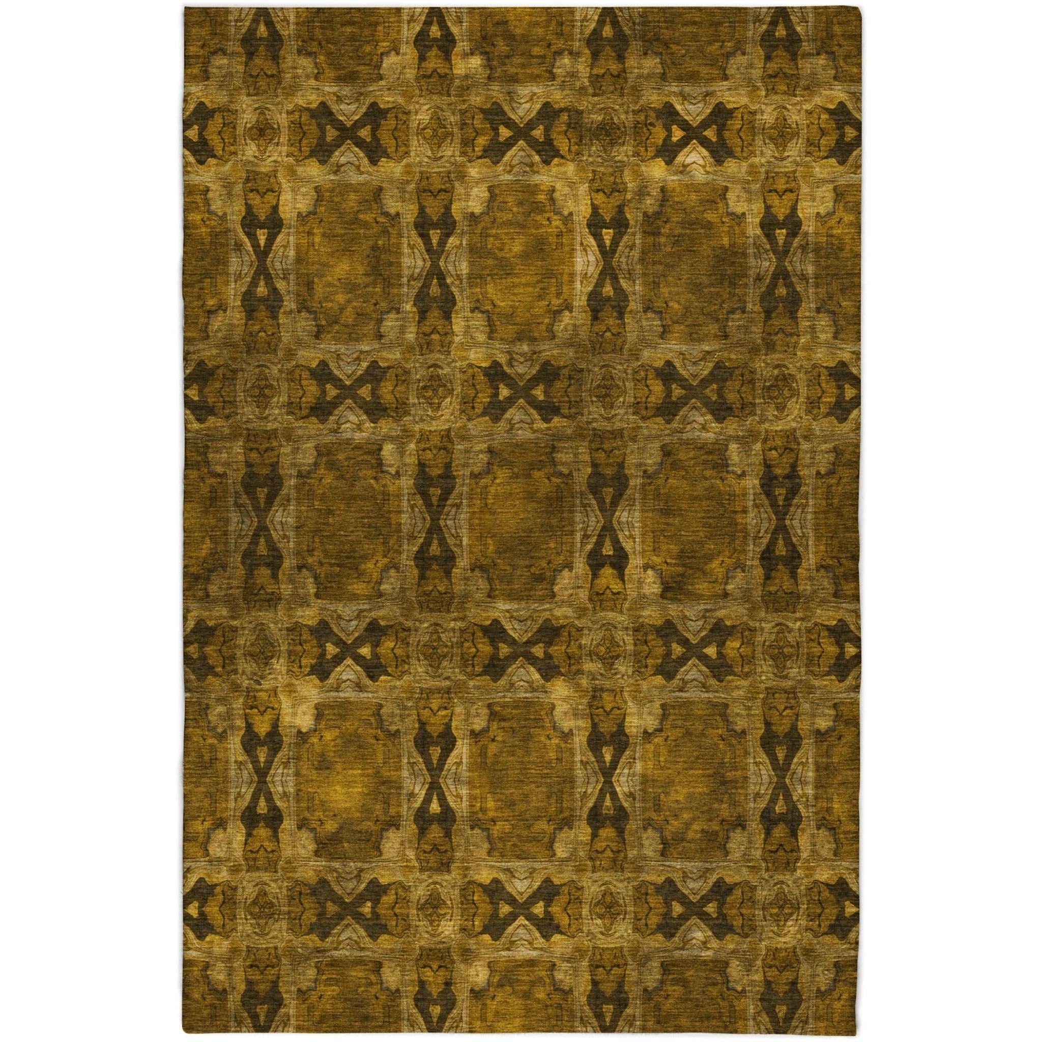 10' X 14' Chocolate And Gold Geometric Shag Washable Area Rug With UV Protection - Home & Garden