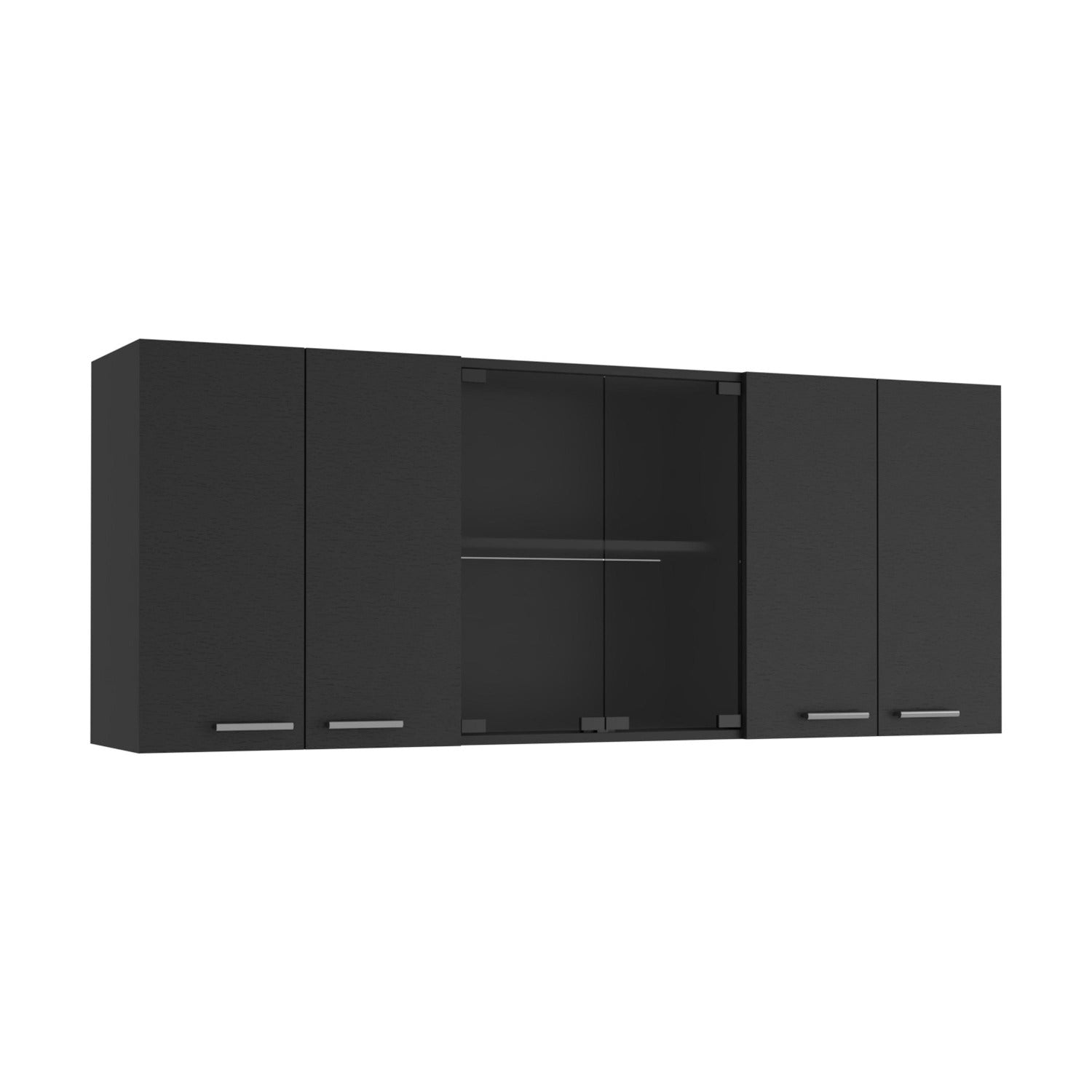 59" Black Wood Wall Mounted China Cabinet With Six Doors - Kitchen & Dining