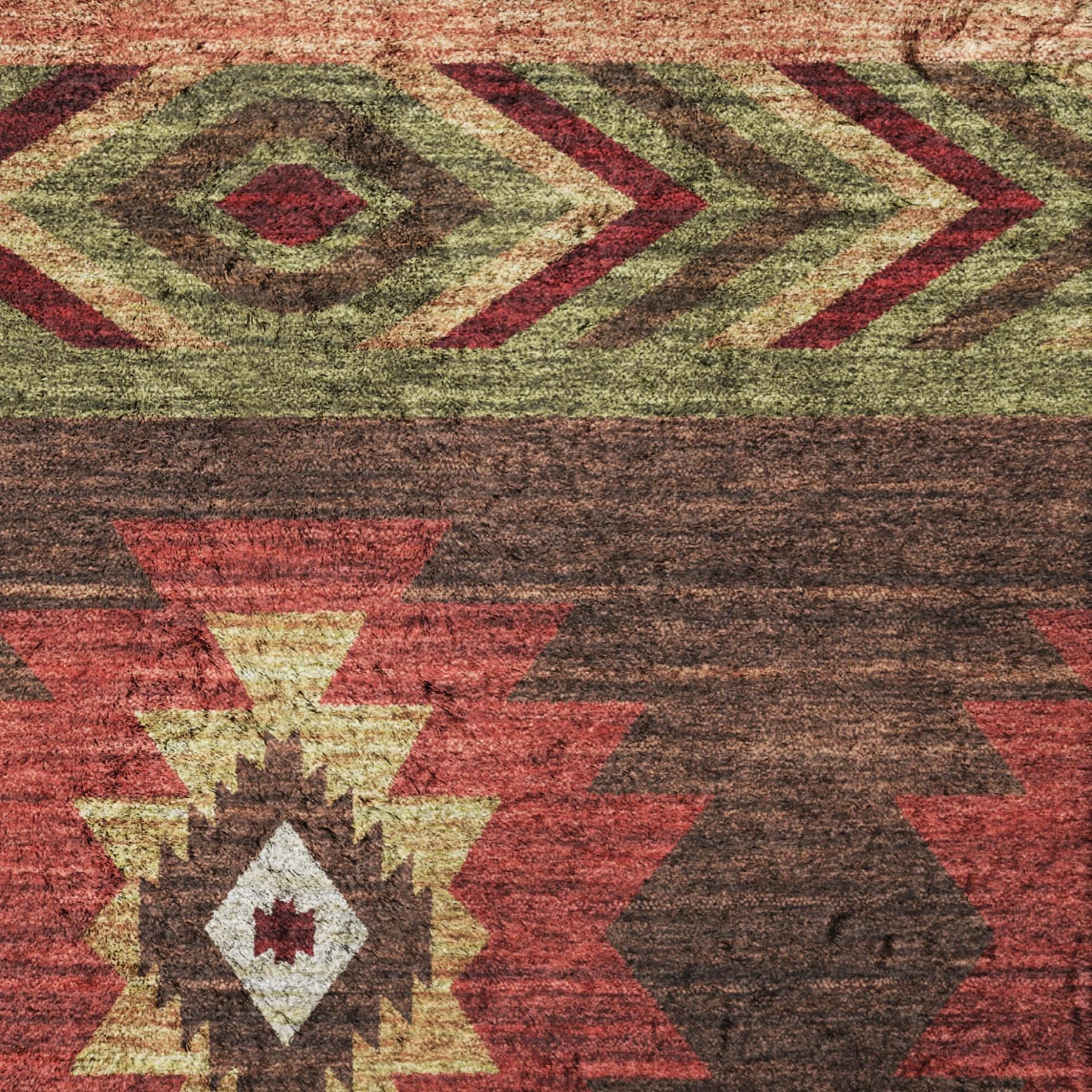 10' X 14' Brown And Red Geometric Shag Washable Area Rug With UV Protection - Home & Garden