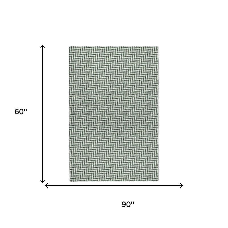 5' X 8' Green And White Houndstooth Shag Washable Area Rug With UV Protection - Home & Garden