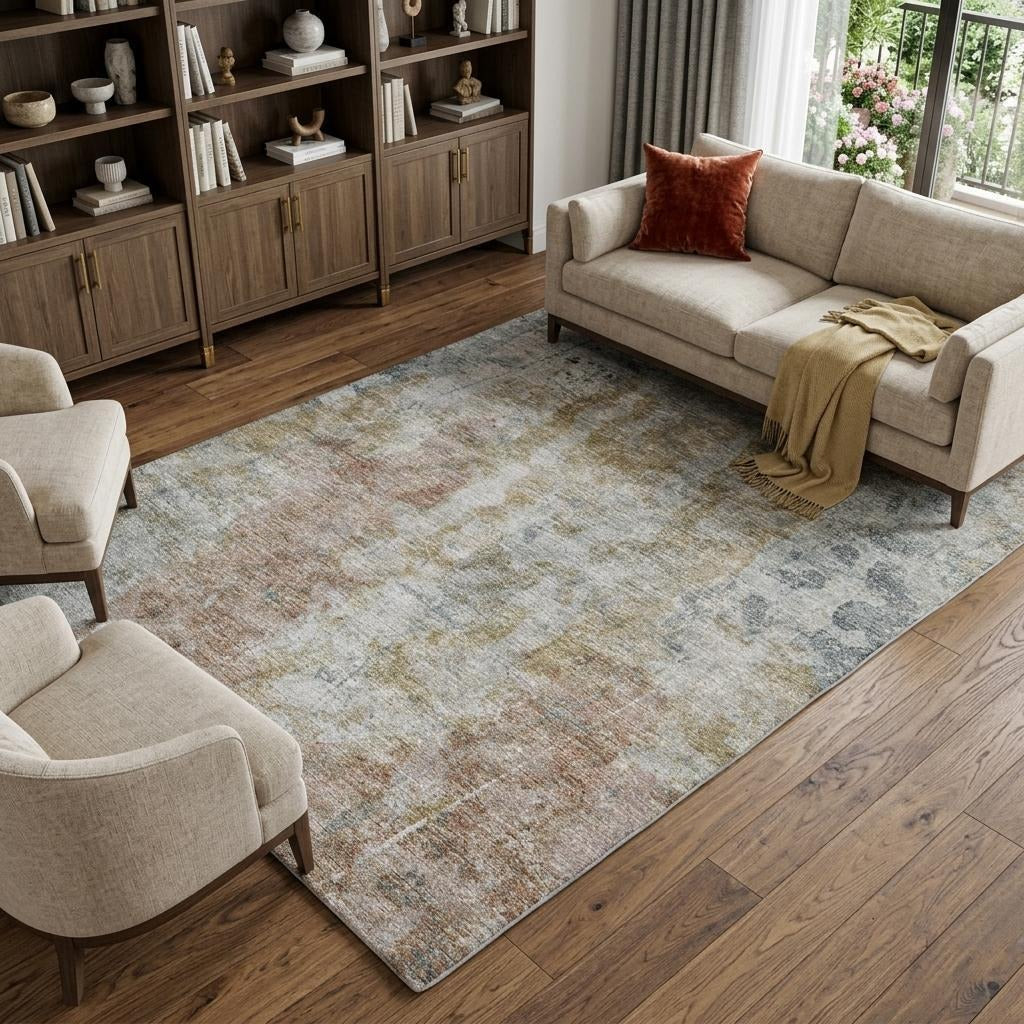 10' X 14' Blue And Gold Abstract Shag Washable Area Rug With UV Protection - Home & Garden