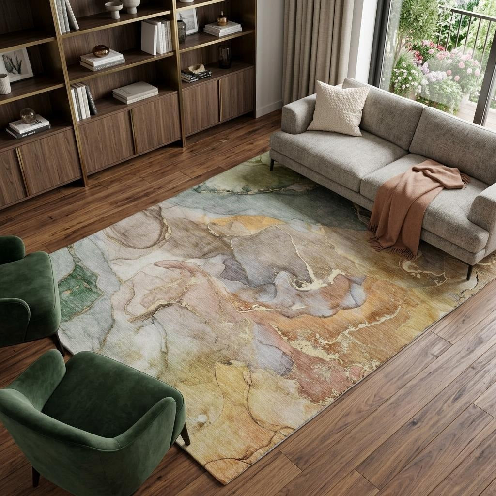 10' X 14' Beige And Taupe Abstract Shag Washable Area Rug With UV Protection - Home & Garden